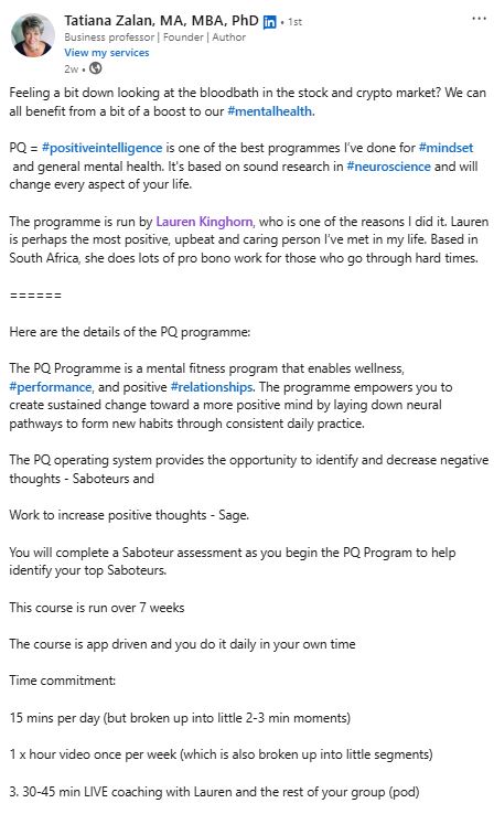 Tatiana Zalan _ Positive Intelligence Review _ Lauren Kinghorn